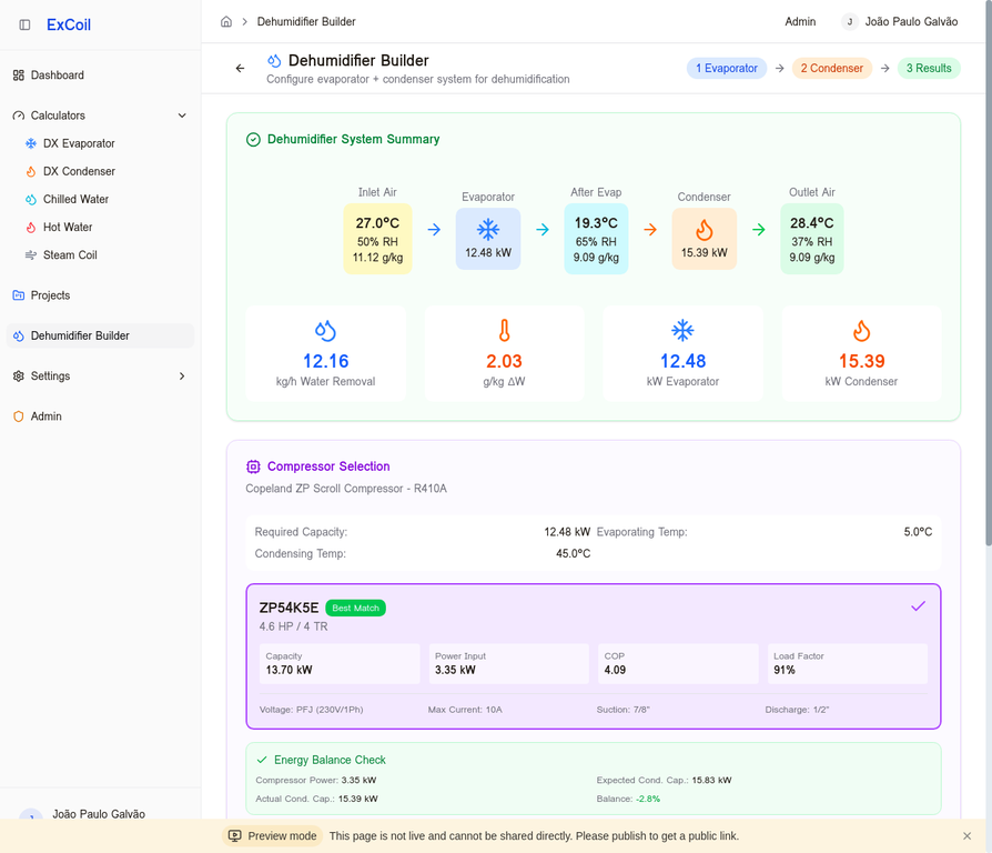 Dehumidifier Results with Compressor Selection