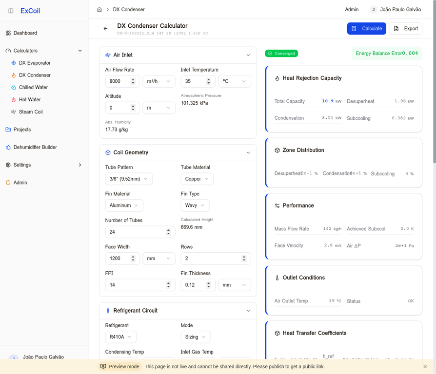 DX Condenser Calculator Interface