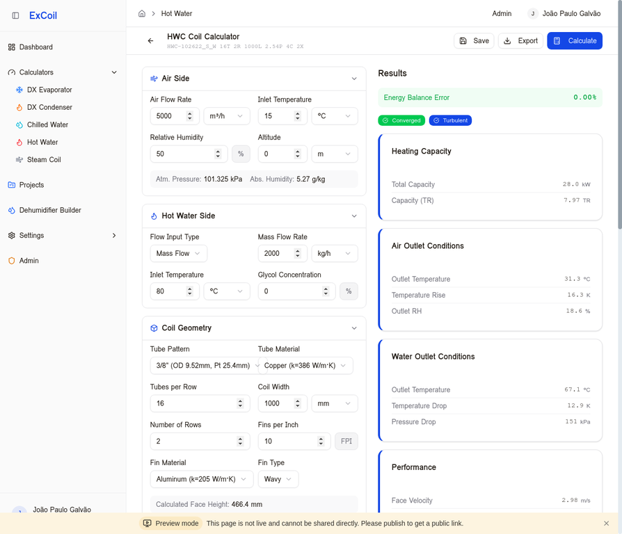 Hot Water Coil Calculator